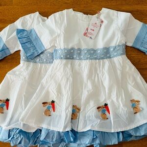 NWT Ibtom Castle White Dress with Blue Trim Easter Dress.